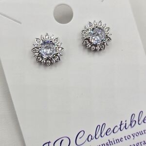 Swarovski Crystal Elements Silver Flower Earrings Floral Sunflower Prom Bridal